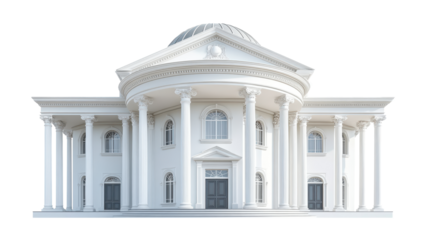 grand mansion featuring large circular pillars and domed roof, showcasing classic architectural elegance and sophistication on transparent background