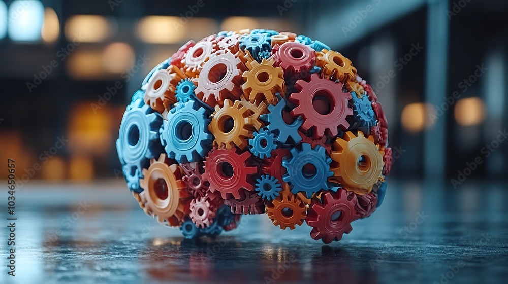 Poster brain with colorful gears symbolizing innovative thinking smart ideas and creative thoughts perfect 