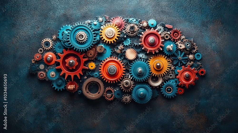 Poster brain with colorful gears symbolizing innovative thinking smart ideas and creative thoughts perfect 