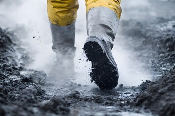 Closeup Of Boots Walking Through Mud