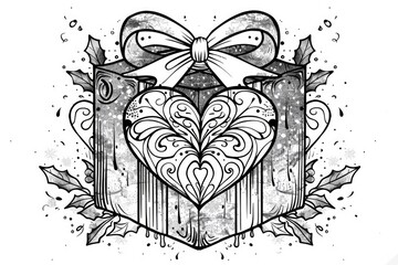 Coloring book illustration of a heartfelt gift wishing for loved ones