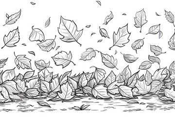 Naklejka premium Coloring book illustration of autumn leaves scattered on the ground evoking nostalgia