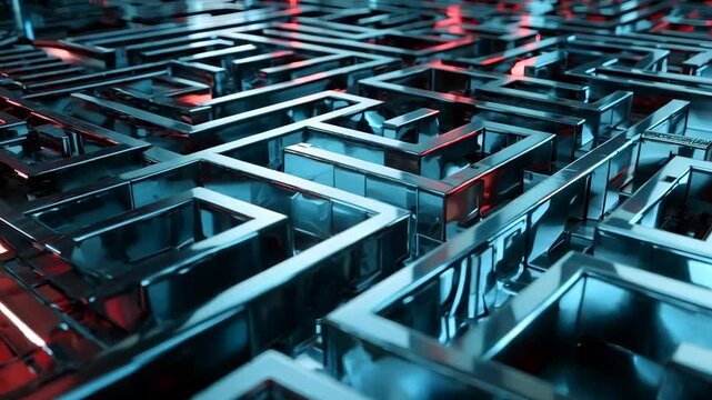Metallic 3D maze with complex pathways, Video