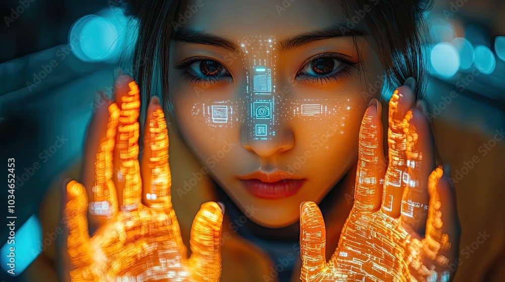 Poster close up of person using biometric authentication on smartphone highlighting the advanced security f