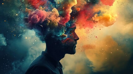 Abstract Man with Colorful Smoke
