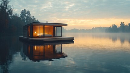 Floating House for Relaxation on Tranquil Lake