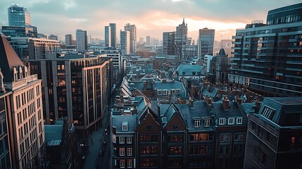 Aerial View of Cityscape with Modern Buildings