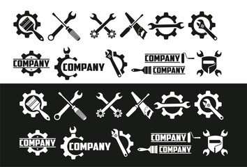 Service icons set. Wrench, screwdriver and gear icon. Screwdriver and wrench glyph icon
