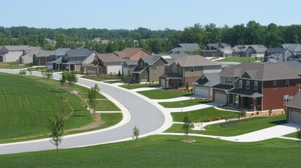 Obraz premium Scenic Suburban Neighborhood with Green Landscape