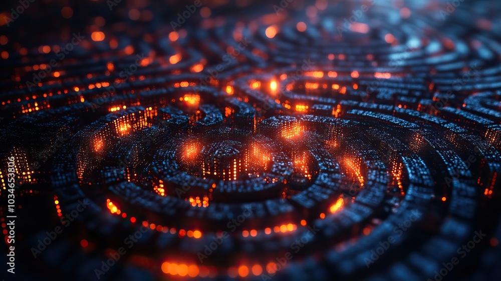 Poster complex digital maze representing the challenges and obstacles in the digital world symbolizing cybe