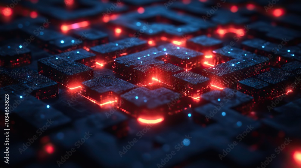Poster complex digital maze representing the challenges and obstacles in the digital world symbolizing cybe