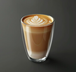 A glass of coffee with milk or latte isolated on a dark grey background