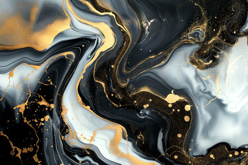 abstract black and golden marble background with a smudge grey effect and golden veins, abstract background, fake painted artificial stone texture
