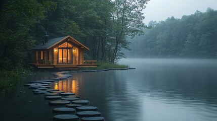 Fototapeta premium Peaceful Glamping House by the Serene Swamp