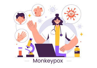 Monkeypox Outbreak Vector Illustration Showing Virus Symptoms in Humans with Microbiological Elements in a Healthcare Flat Style Cartoon Background