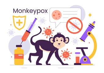 Monkeypox Outbreak Vector Illustration Showing Virus Symptoms in Humans with Microbiological Elements in a Healthcare Flat Style Cartoon Background