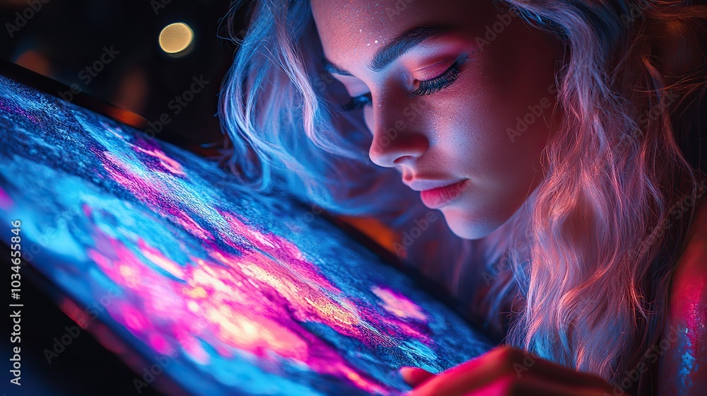 Poster digital artist using online design tools to create stunning digital art on tablet the screen display