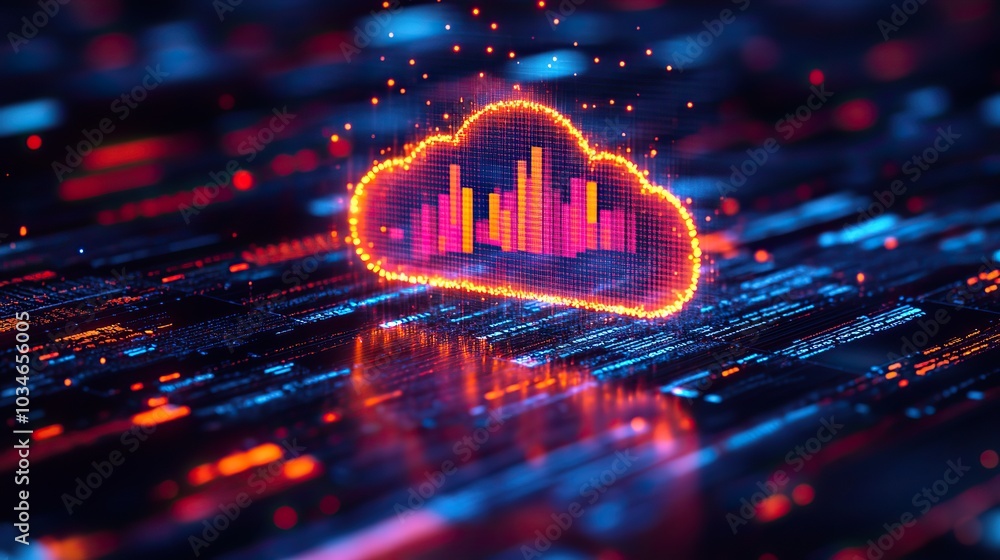Poster digital cloud icon with dat charts representing cloud cost management