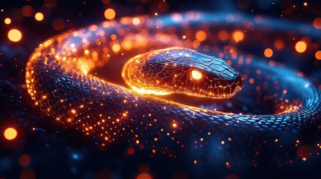 digital glowing snake symbolizing the python programming language representing code algorithms and dat structures.image