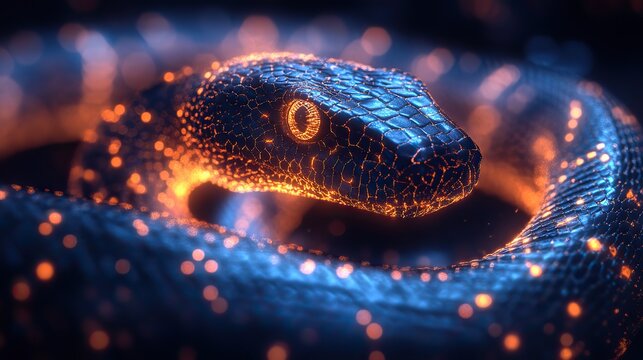 digital glowing snake symbolizing the python programming language representing code algorithms and dat structures