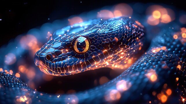 digital glowing snake symbolizing the python programming language representing code algorithms and dat structures.stock image