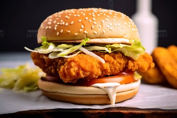 Crispy Chicken Burger With Sesame Seed Bun