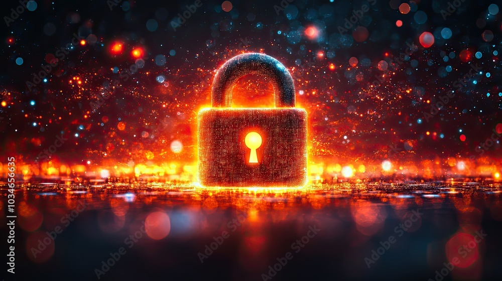 Poster digital padlock symbolizing cybersecurity and the protection of sensitive dat in technological conte