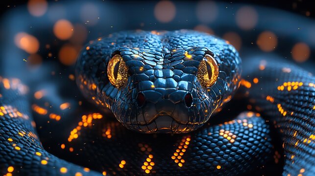 digital snake symbolizing python automation surrounded by code and dat streams.stock image