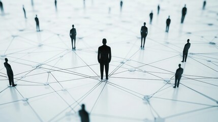 Large group of simple people shapes connected by lines