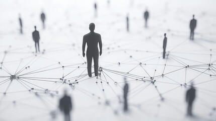 Large group of simple people shapes connected by lines