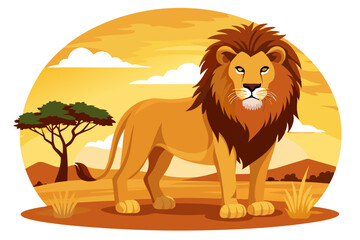 lion in serengeti sitting in the jangle vector art illustration