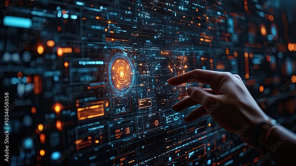 Poster futuristic business dat forecasting and analytics with advanced technology and digital interfaces.st