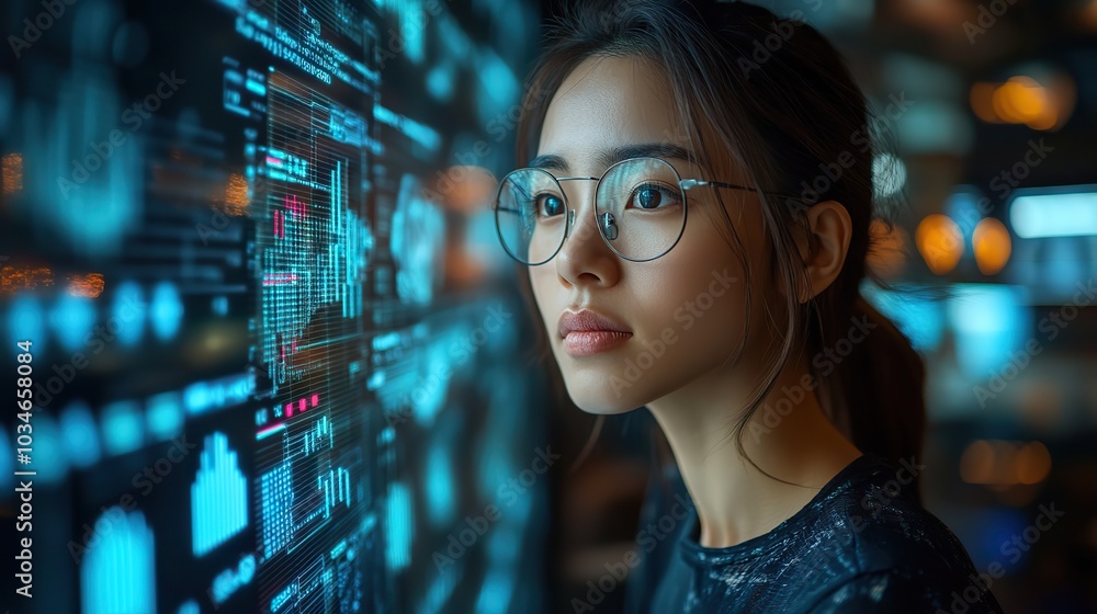 Aufkleber futuristic business dat forecasting and analytics with advanced technology and digital interfaces