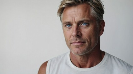 Close-up portrait of pretty handsome man on isolated background