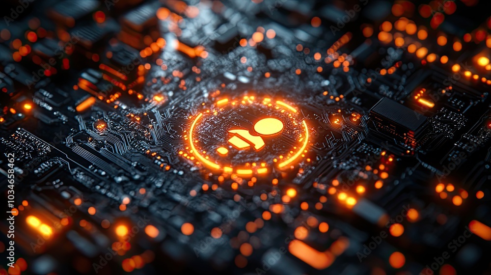 Poster glowing gear icon with person and checkmark symbolizing user authentication and system settings.illu