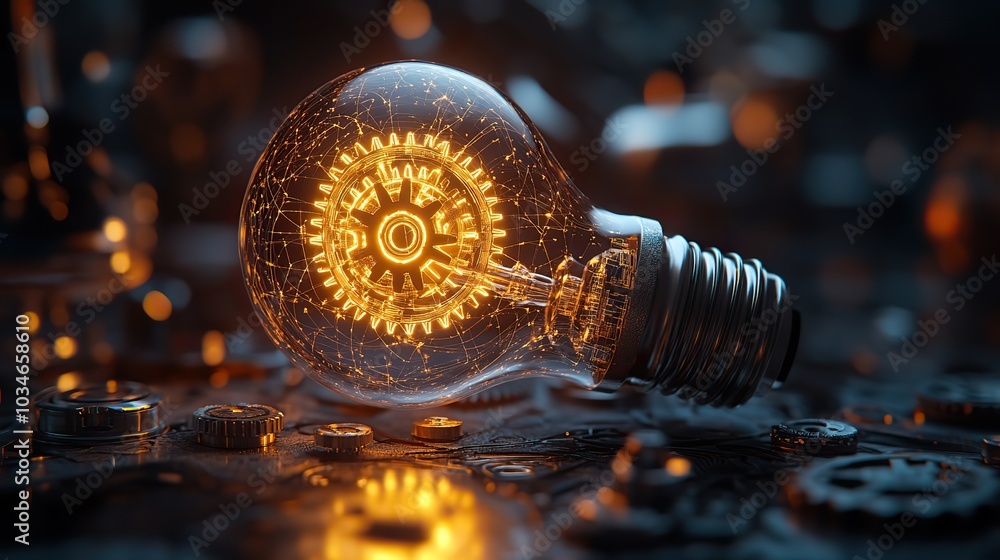 Aufkleber glowing light bulb with intricate gears inside symbolizing the fusion of machine learning and innova