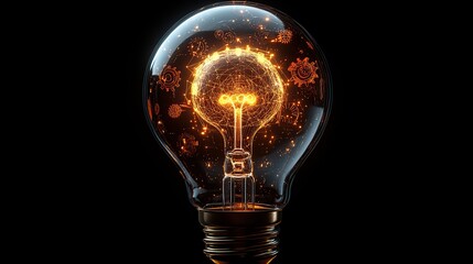 glowing light bulb with intricate gears inside symbolizing the fusion of machine learning and innovative ideas perfect for representing creativity and technological advancement.stock image