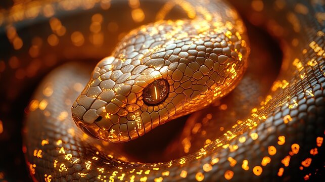 golden snake intertwined with binary code symbolizing python programming and coding.illustration