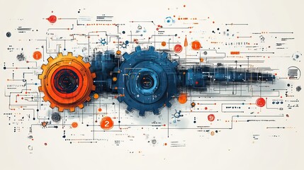 Obraz premium hand drawn doodle illustrating machine with gears symbolizing the concept of functions in programming this visual metaphor captures the mechanical precision and logic of coding functions.image