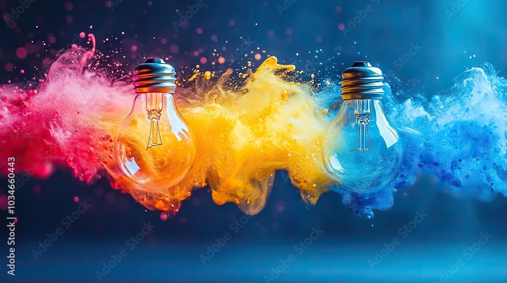 Poster light bulb with colorful splashes symbolizes innovation and creativity highlighting the importance o
