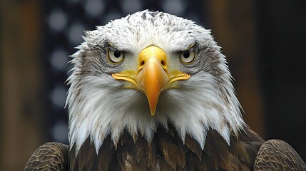 Obraz premium majestic bald eagle with the american flag in the background symbolizes patriotism and national pride.illustration