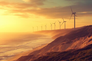 ind turbine blades, slicing through the air with power and efficiency. The intricate design and engineering of the turbines are highlighted in this image.