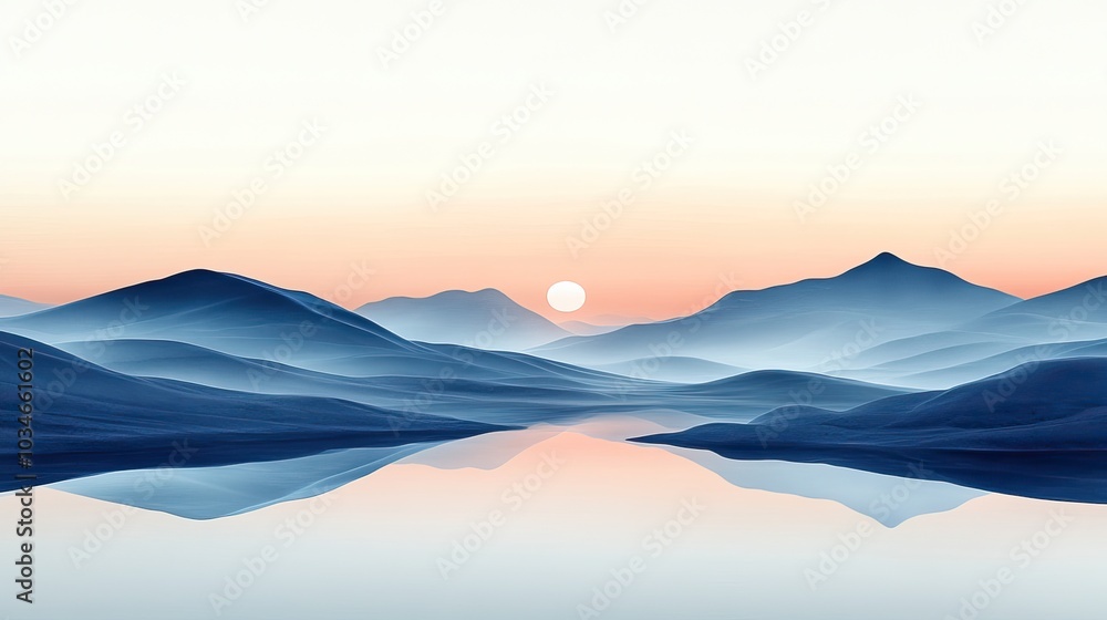 Poster minimalist abstract landscape featuring simple clean lines and serene composition evoking sense of c