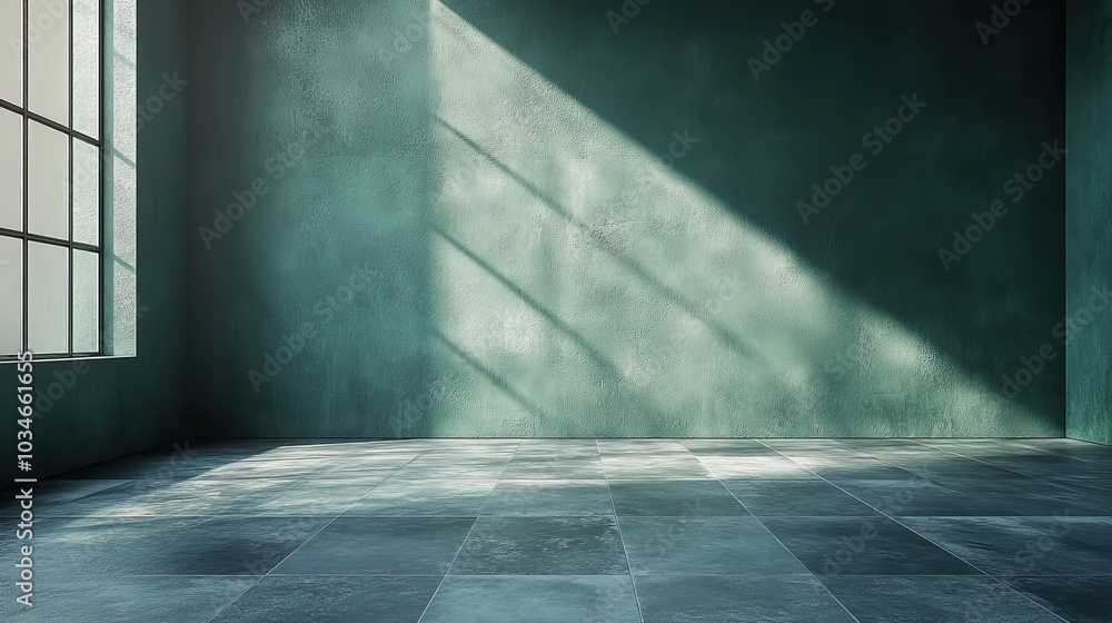 Poster minimalist dark green studio backdrop with smooth gradient complemented by neutral grey floor offeri