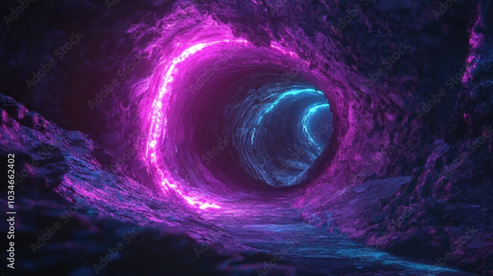 Poster futuristic abstract tunnel illuminated with neon light set in a cosmic environment high resolution 3