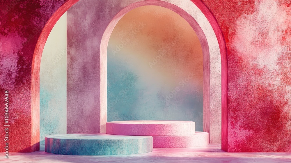 Aufkleber abstract background featuring a podium and wall scene created through 3d rendering and illustration