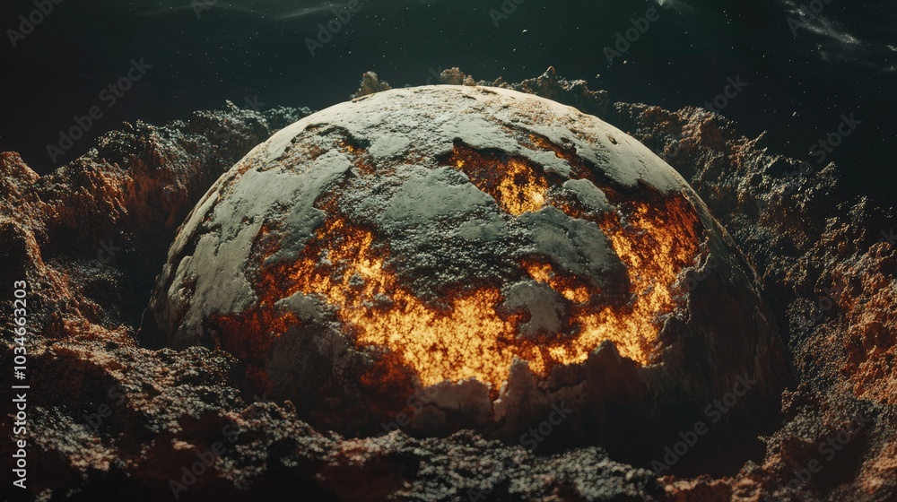Poster 3d rendering of a cartoon depiction of planet earth in a dead state viewed from outer space