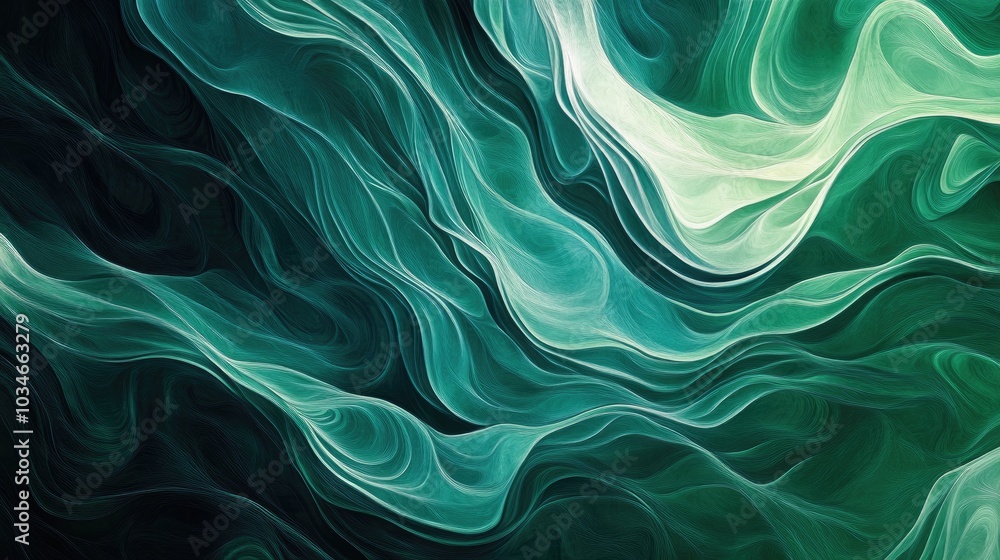 Poster abstract backdrop featuring flowing green wavy patterns