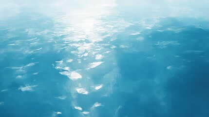 Oil painting showcasing stunning light reflections on a transparent blue water surface creating an appealing background image with space for text and reflections