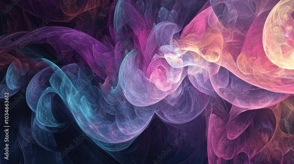 Poster colorful chaotic fantasy fractal pattern featuring abstract shapes perfect for use as a background o